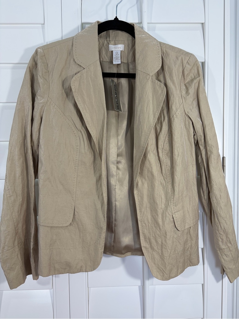 NWT Chico's Simple Shine Merrina Solid Khaki Open-Front Blazer Jacket (0)